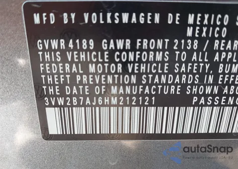 2017 Volkswagen Jetta 1.4T S from USA, damaged, VIN 3VW2B7AJ6HM212121